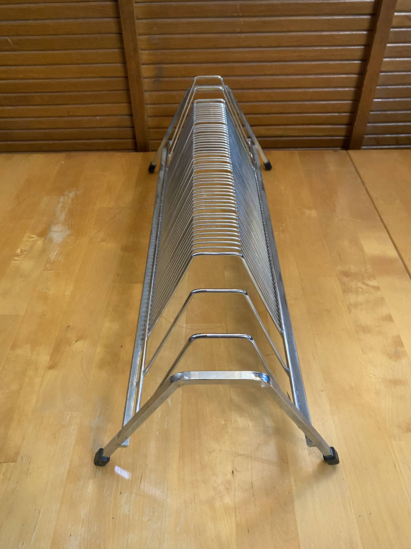 Vintage 1970s Chrome Metal Vinyl Record Holder with 100 Slots