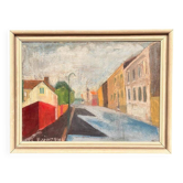 Huile sur toile originale suédoise – « Rue urbaine » par S. Lindah