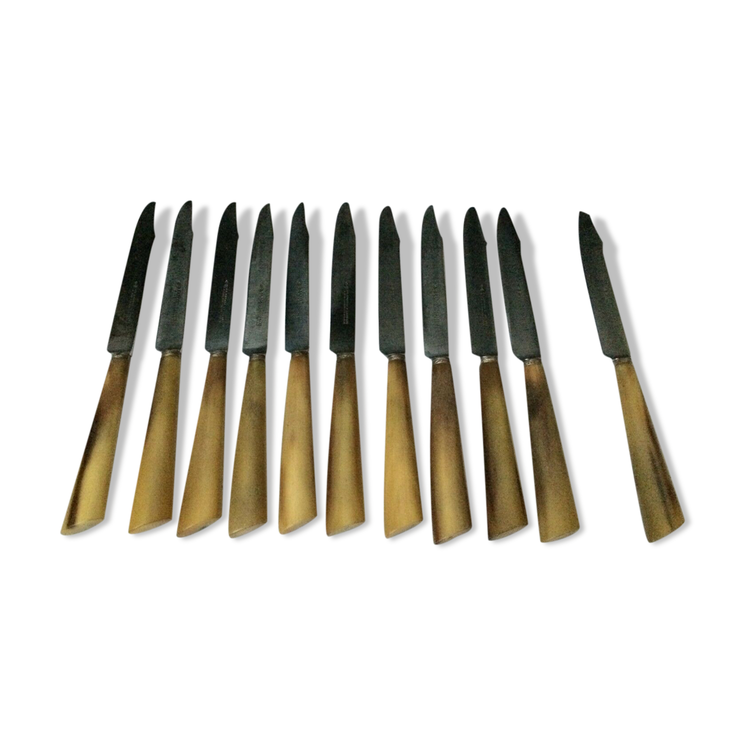 Set of 12 large knives and 11 horn and steel dessert knives