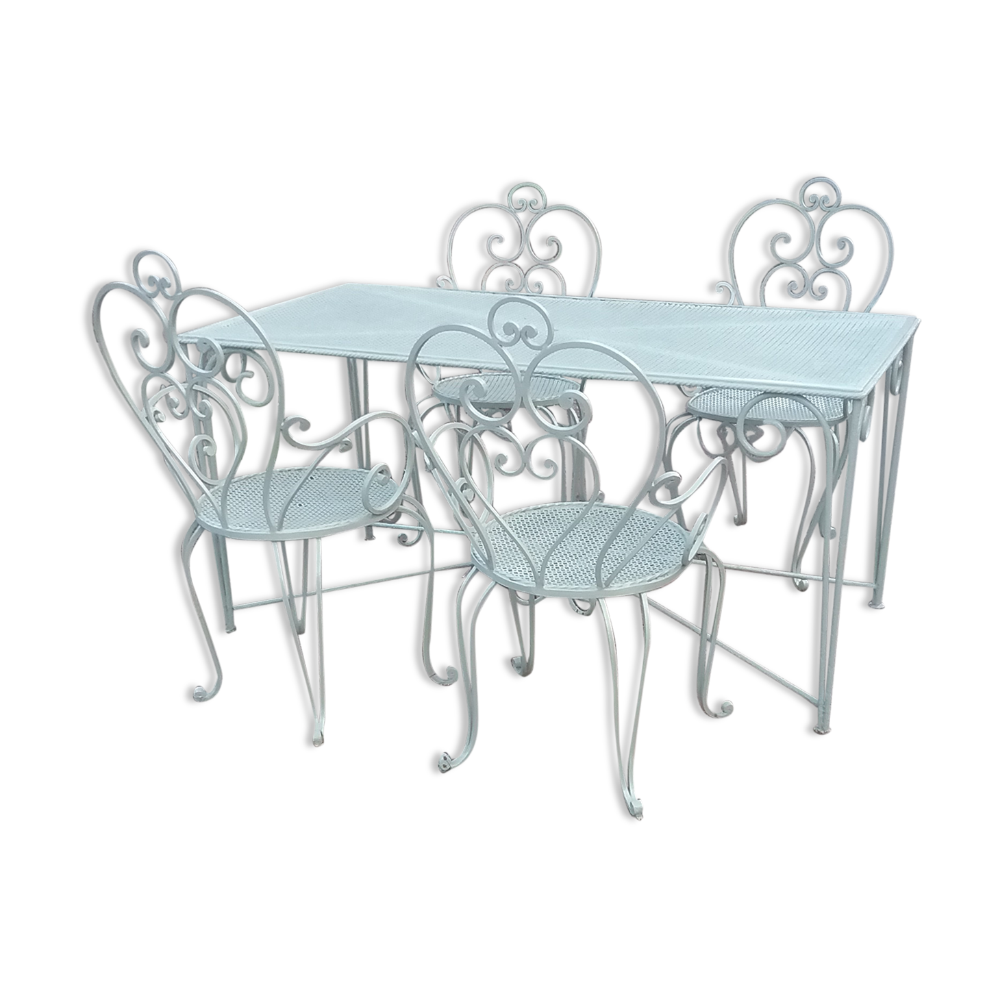 Garden furniture in green wrought iron