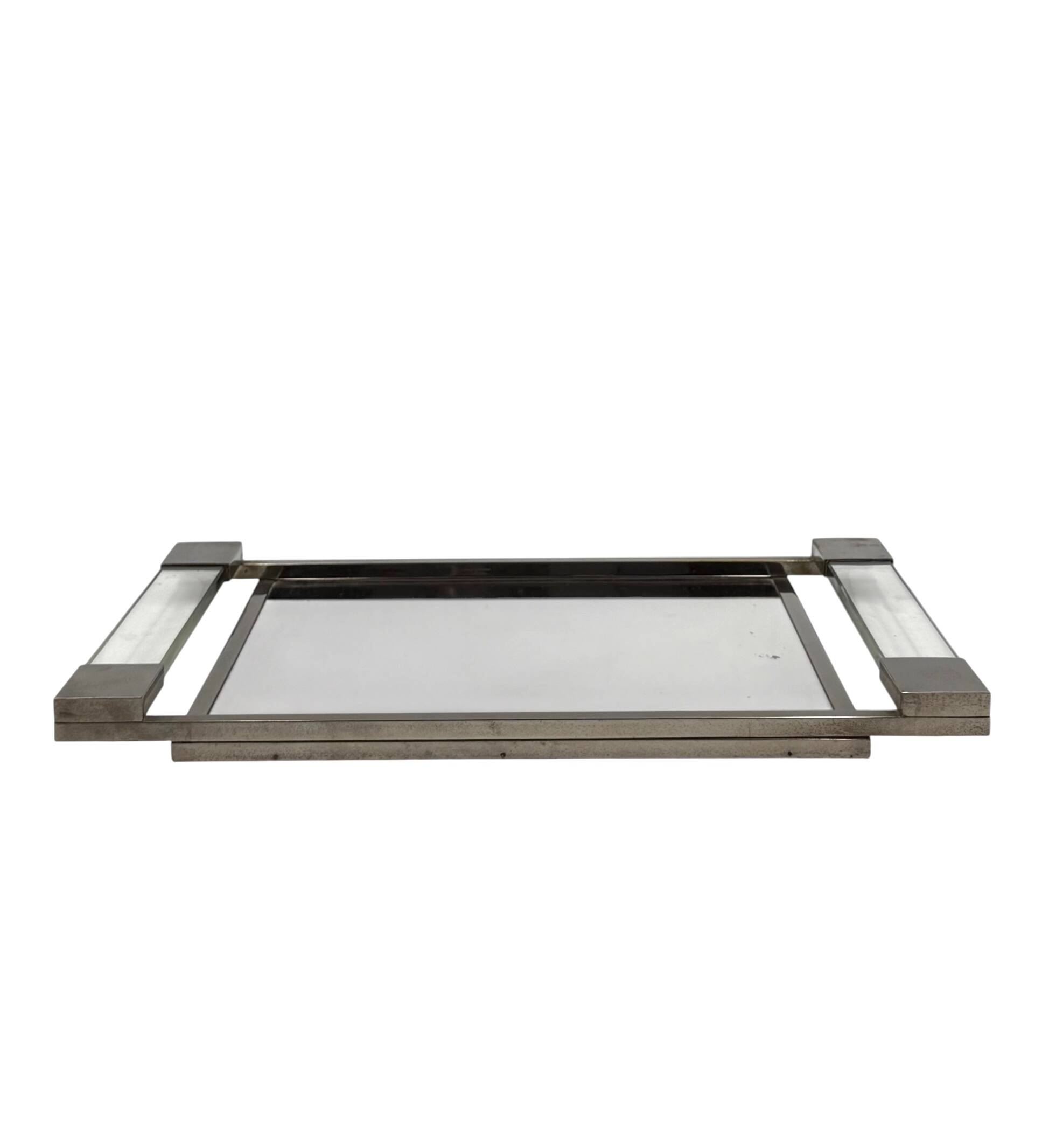 Jacques Adnet, Modernist lucite mirrored tray, Maison Adnet, France 1950