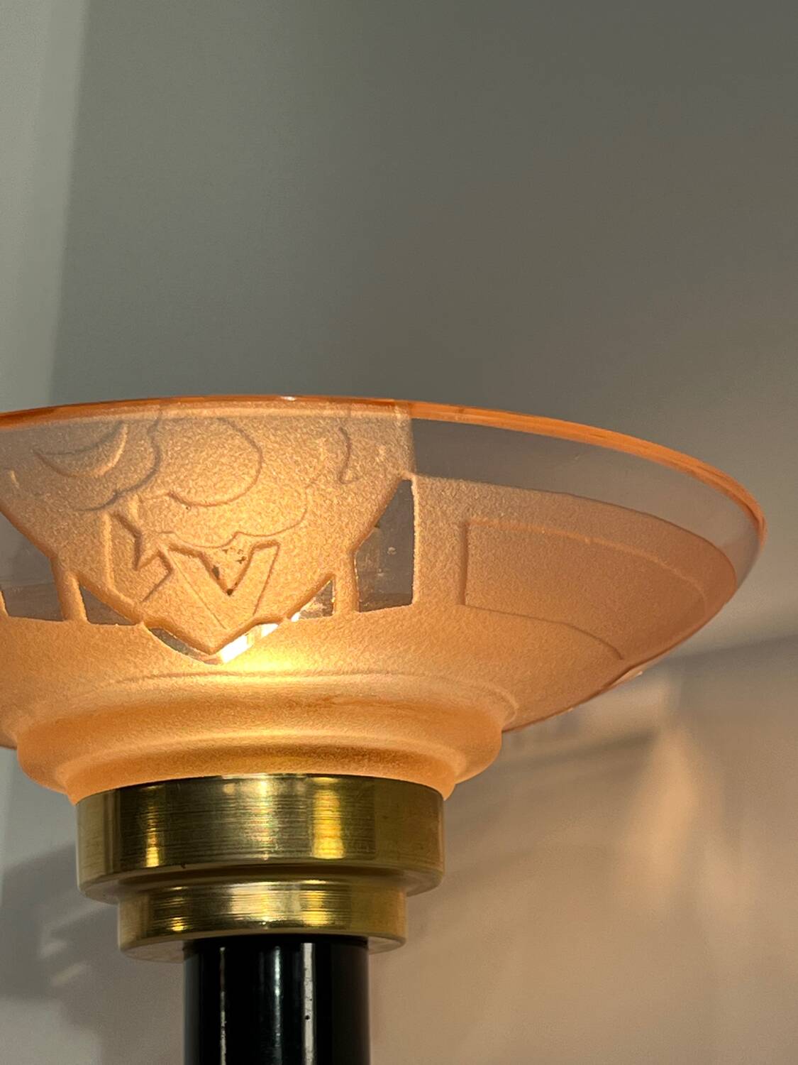 Art Deco bedside lamp with signed Muller glass.