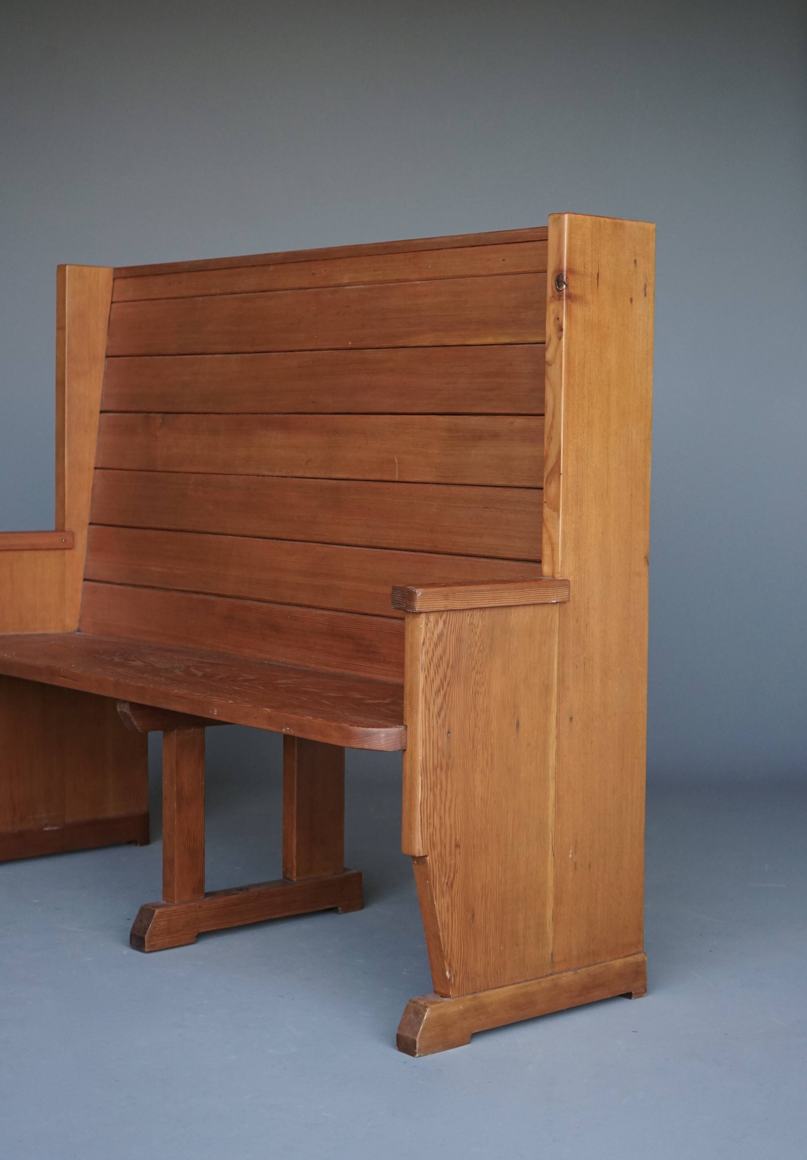 Traditionalist Dutch pine Church Bench, 1930s