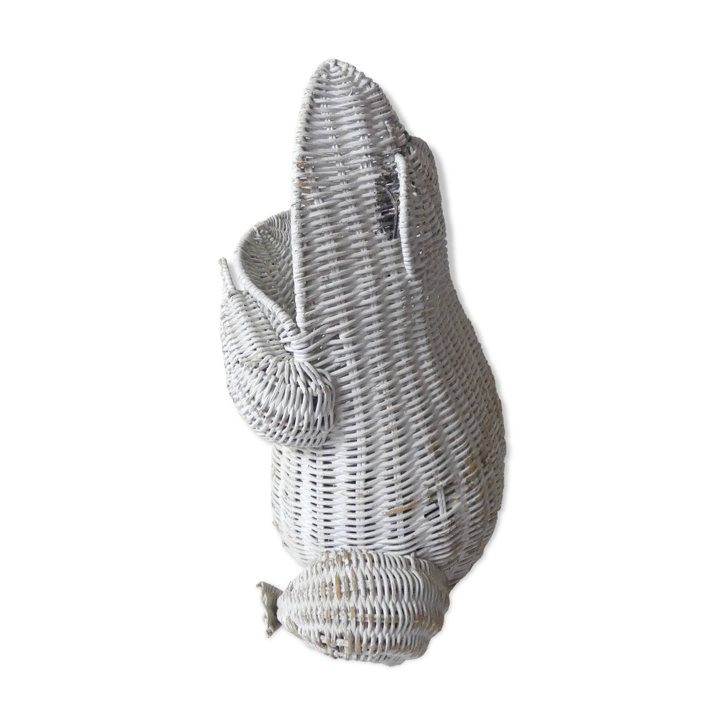 Corbeille à papier grenouille vintage en rotin blanc