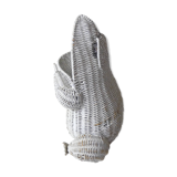 Corbeille à papier grenouille vintage en rotin blanc