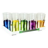 Set Of Colorful Drinking Glasses With A Tray, Czechoslovakia 1960s