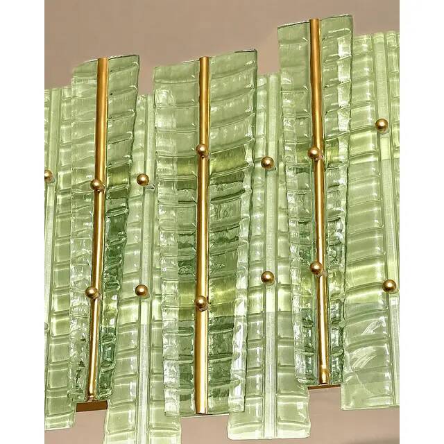 Contemporary Modern Italian Green“Tropical” Murano Glass Gold Chandelier