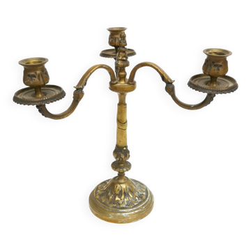 old Candlestick with 3 branches, Bronze Candlestick