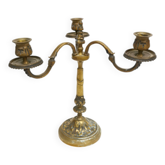 old Candlestick with 3 branches, Bronze Candlestick