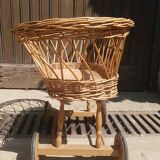 Doll cradle in vintage rattan ht total 52cm