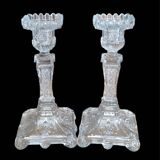 Old pair of Portieux glassware candlesticks