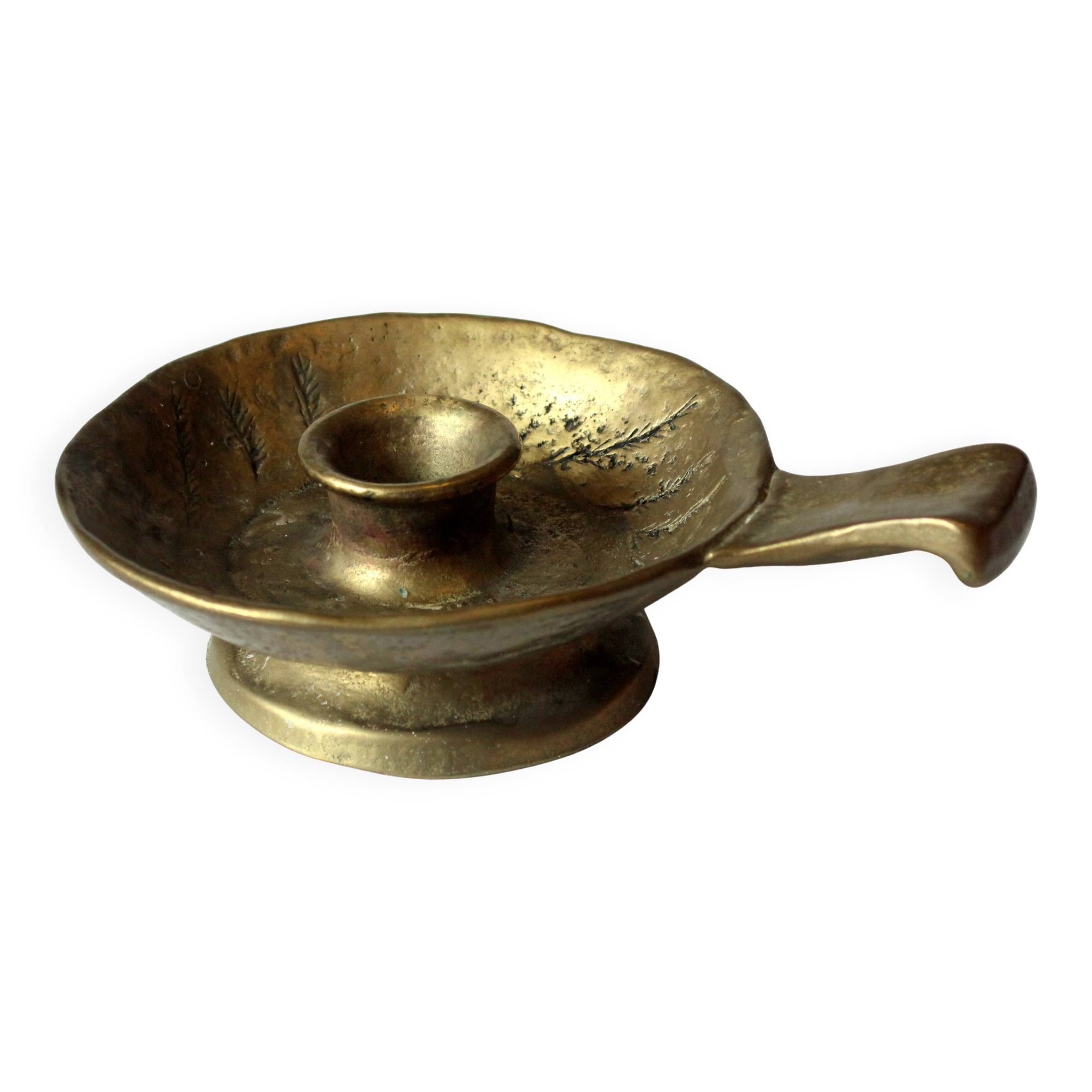 Handmade brutalist heavy brass candle stick - Vintage