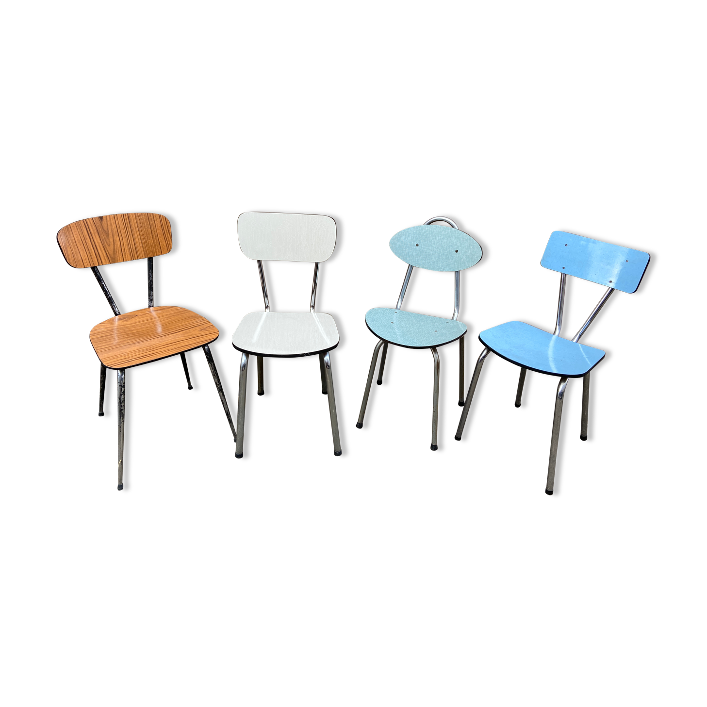 Set of 4 mismatched formica chairs 60s