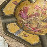 Enameled brass ashtray with floral decoration
