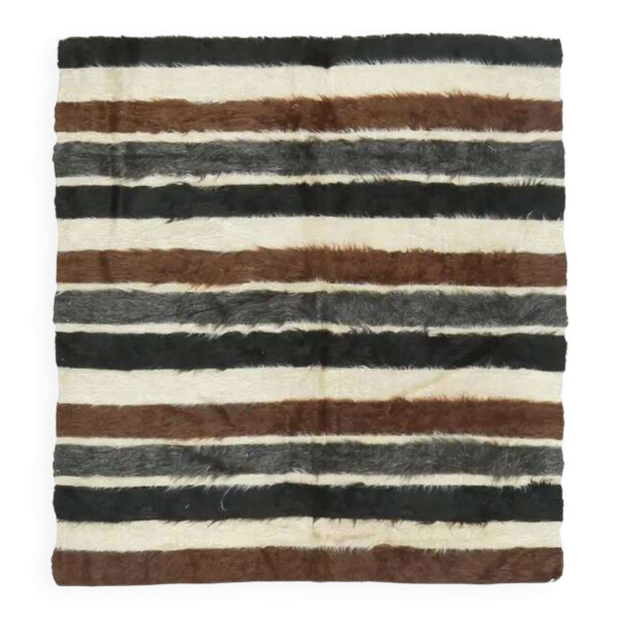 Vintage Turkish Hand-Knotted Wool Cotton Beige Kilim Area Rug 127x140