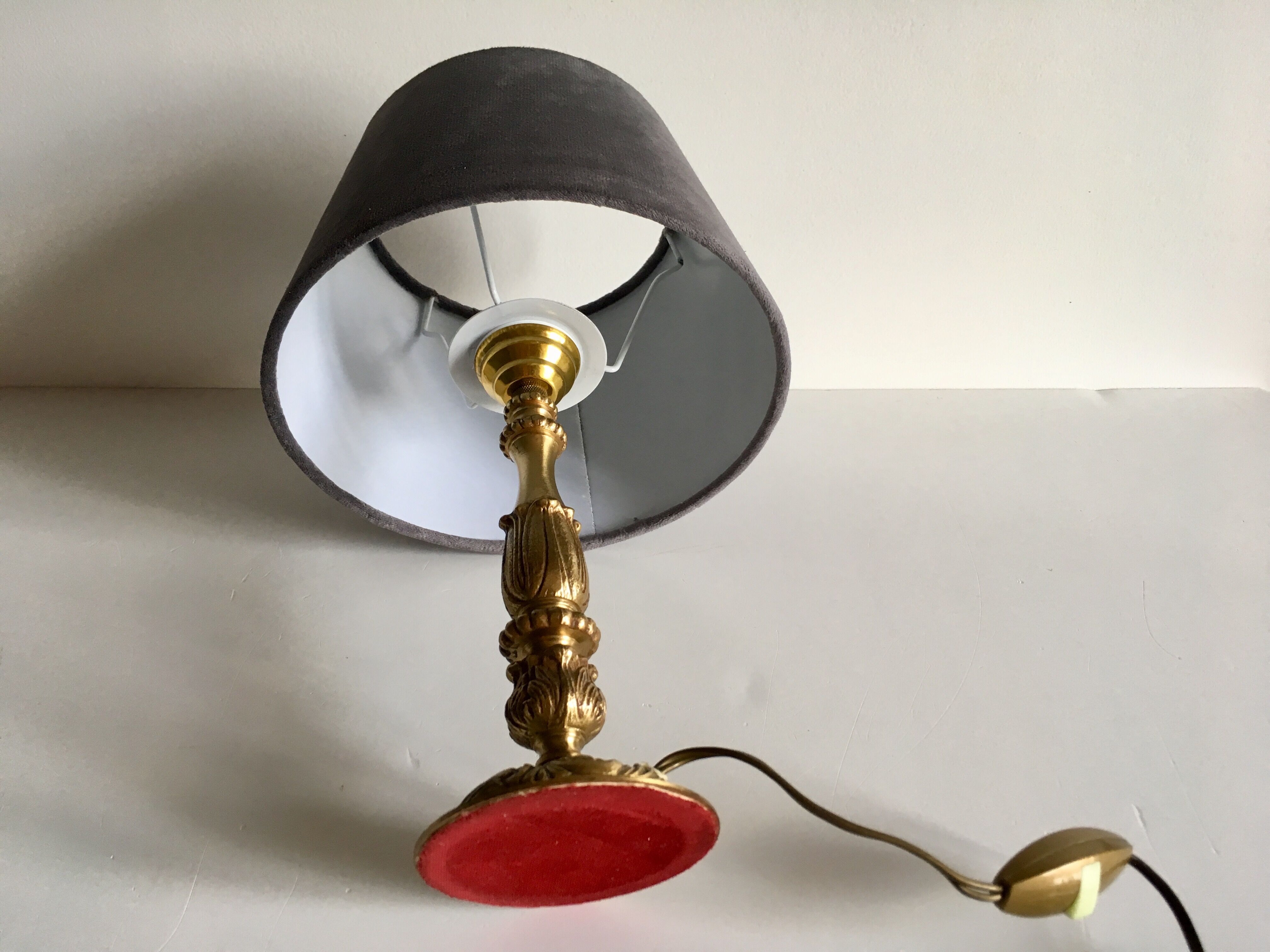 Solid brass and velvet lamp
