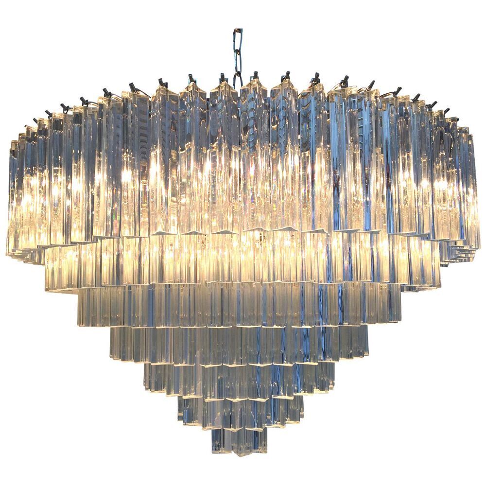 Contemporary clear triedro murano glass chandelier