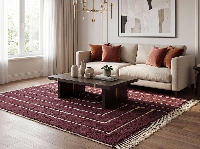 Tapis berbère en laine pure fait main traditionnelle taille 2/3 m