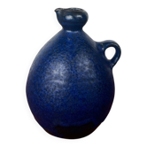 Mid-Century Modern Brutalist German Studio Pottery Blue Carafe Vase by Gerhard Liebenthron, 1975