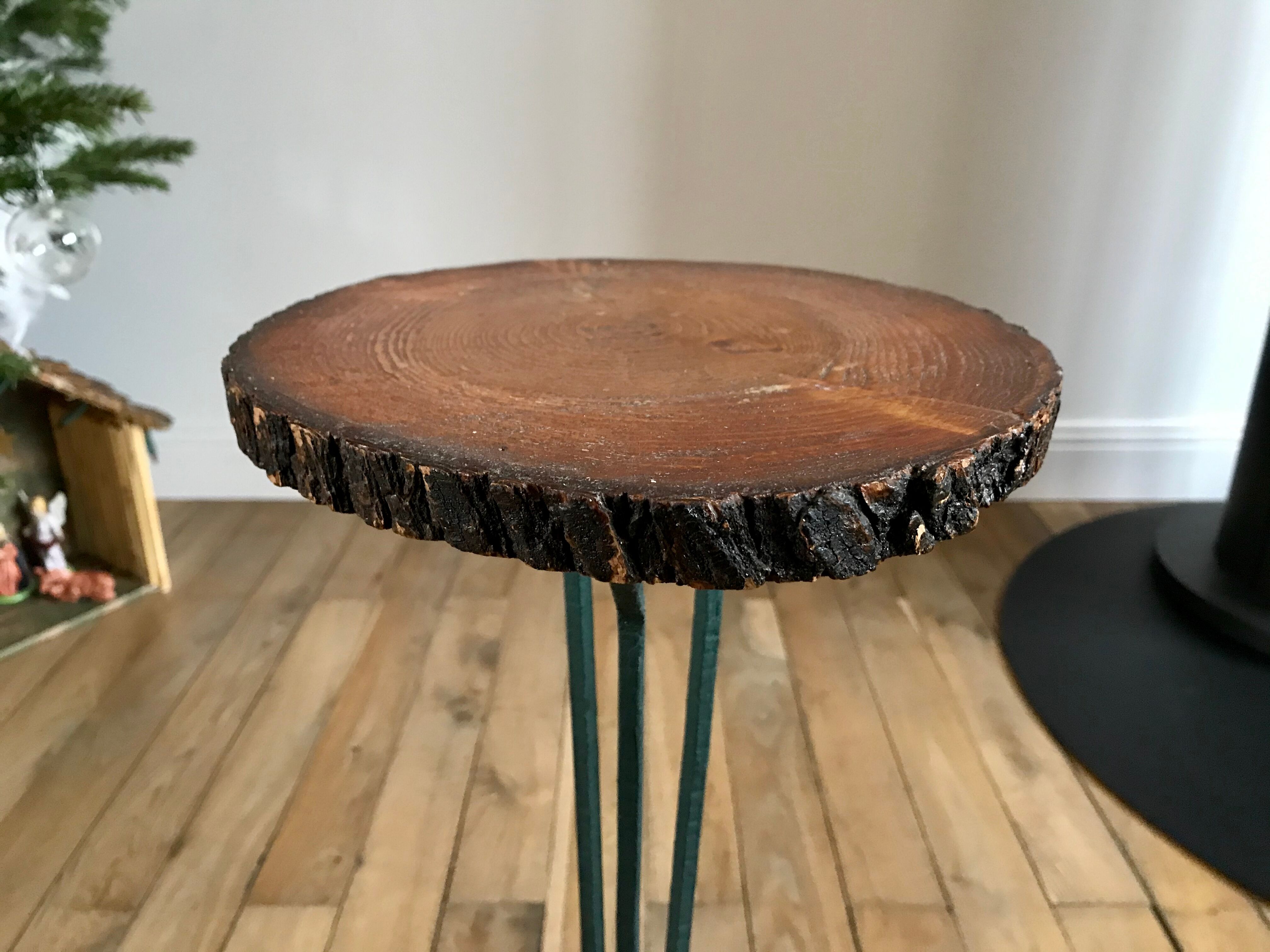 Brutalist stool design in wood and iron 70s