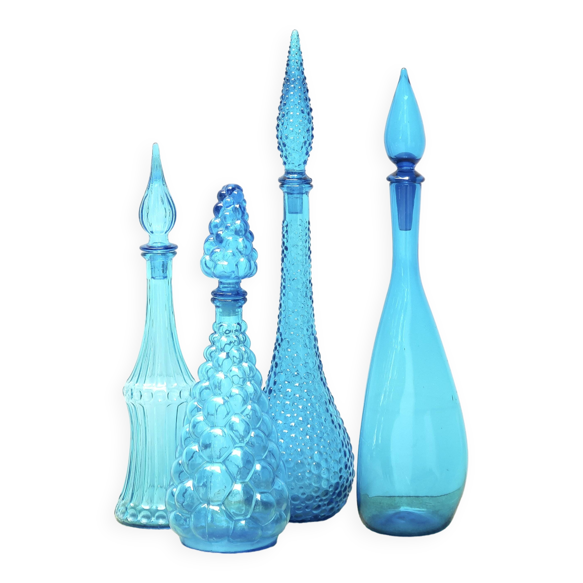 Set of four Italian blue glass carafes, 1960s