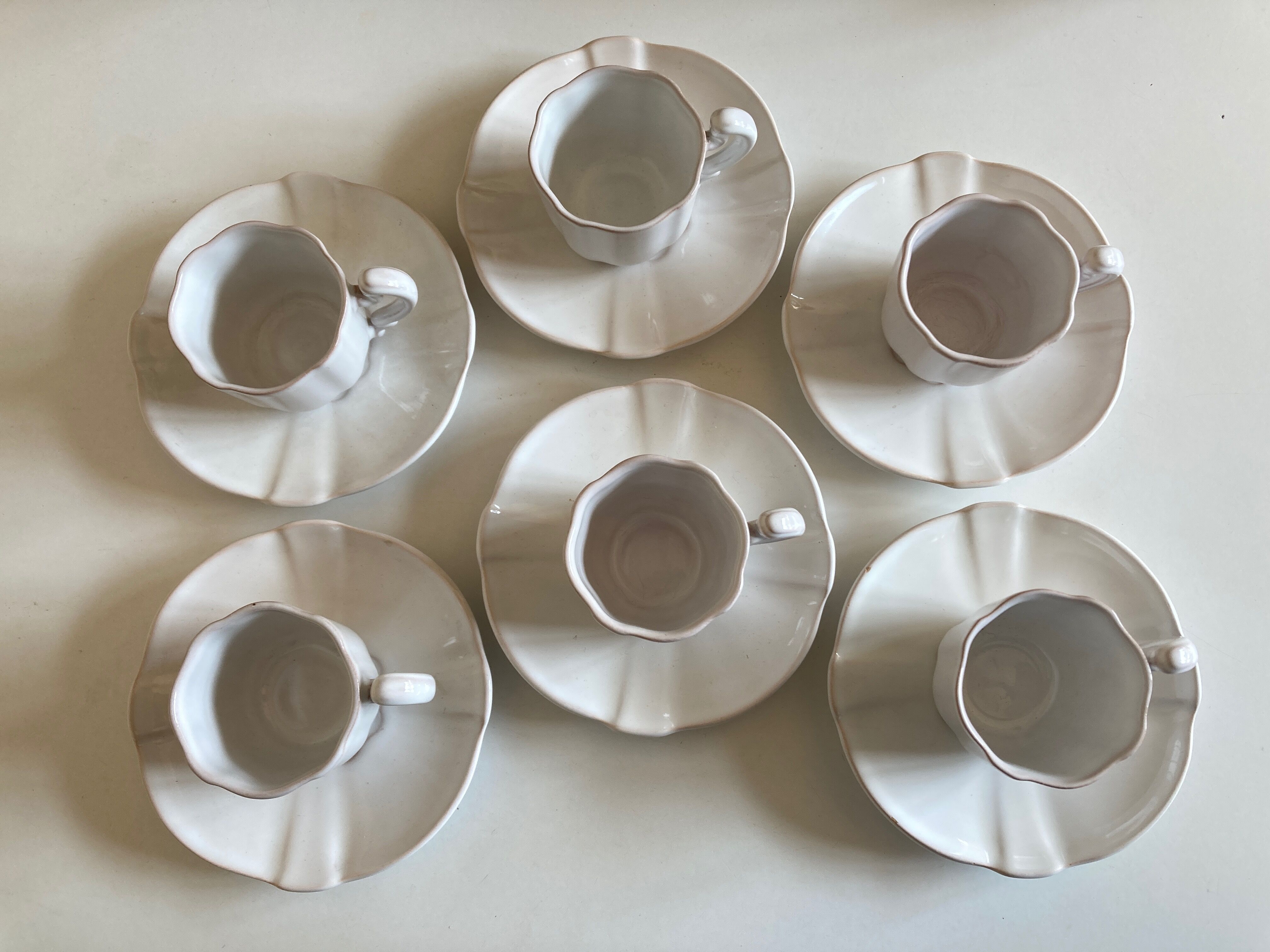 Set of 6 cups in glazed earth with Pierre Motton godrons in Gien 1960