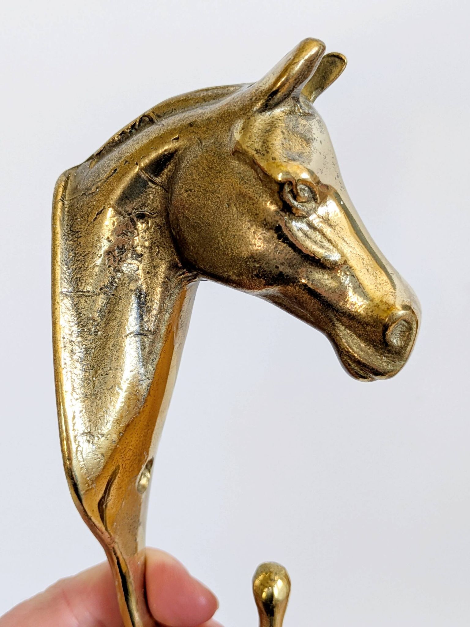 Set of 3 brass wall hooks horse head vintage coat hangers