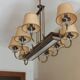 Vintage chandelier in gilded brass, chromed metal and plexiglass from the 1950s