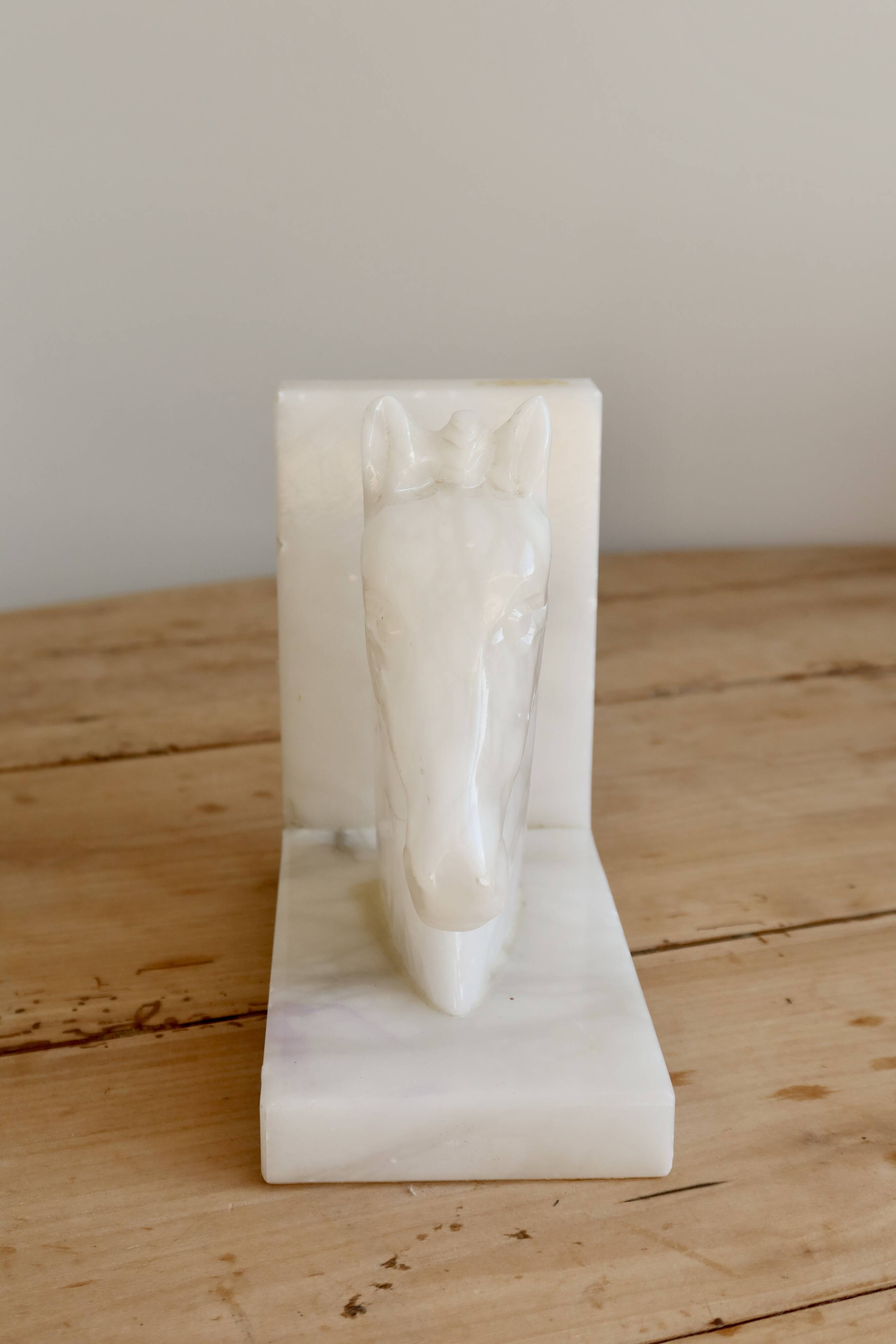 Vintage white stone marble effect bookend horse
