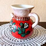 Carafe, jug, chevrette, artisanal, ceramic with floral decoration