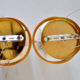 Pair of "cocoon" wall lights, polymer and pine, Italy, 1970