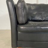 Vintage retro danish mogens hansen 2 person black leather sofa