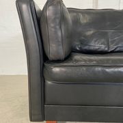 Vintage retro danish mogens hansen 2 person black leather sofa