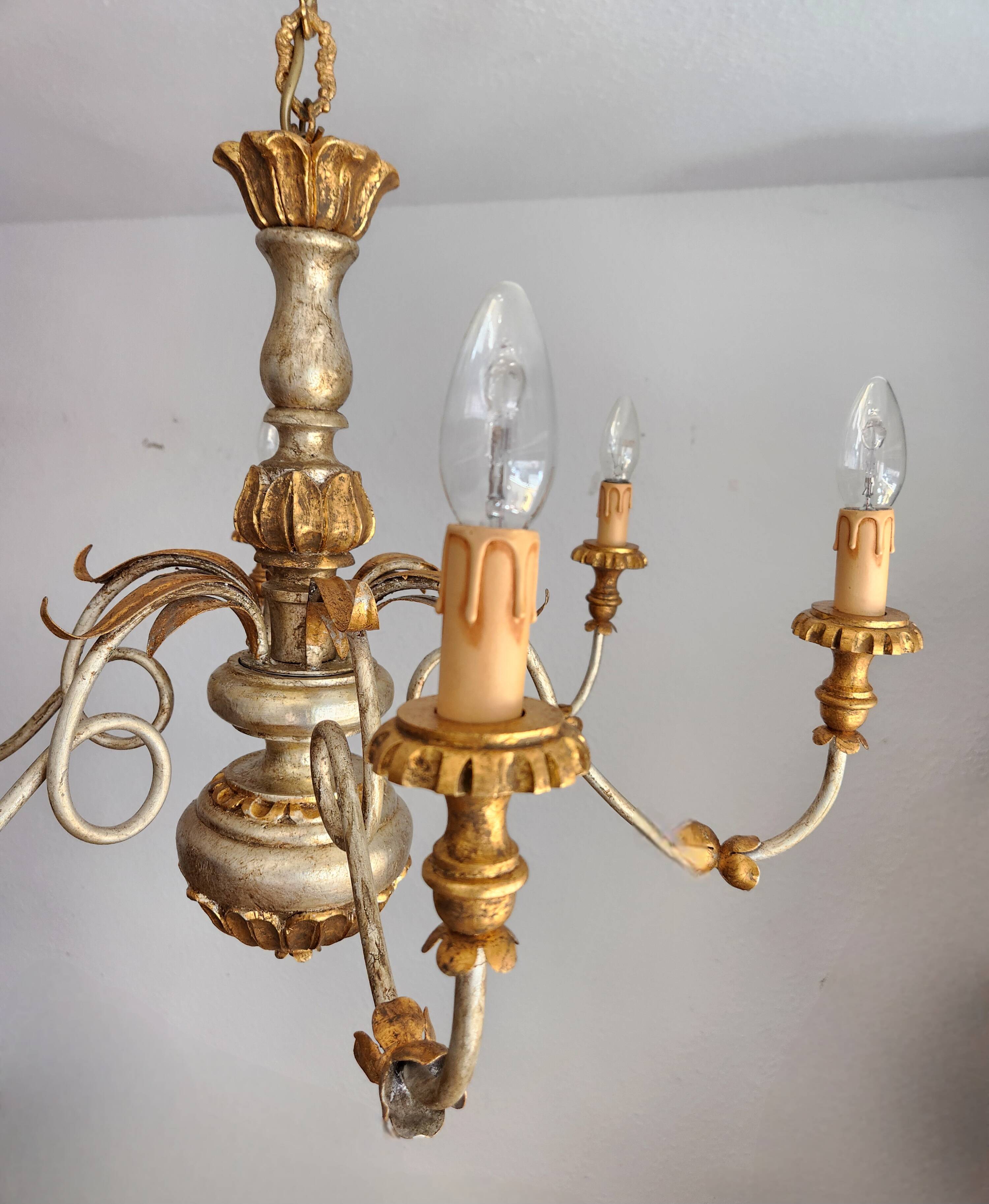 Antique gilded silver chandelier Florentine Rococo Louis XV Italy
