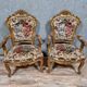 Pair of Louis XV style Baroque armchairs in gilded and carved wood circa 1900