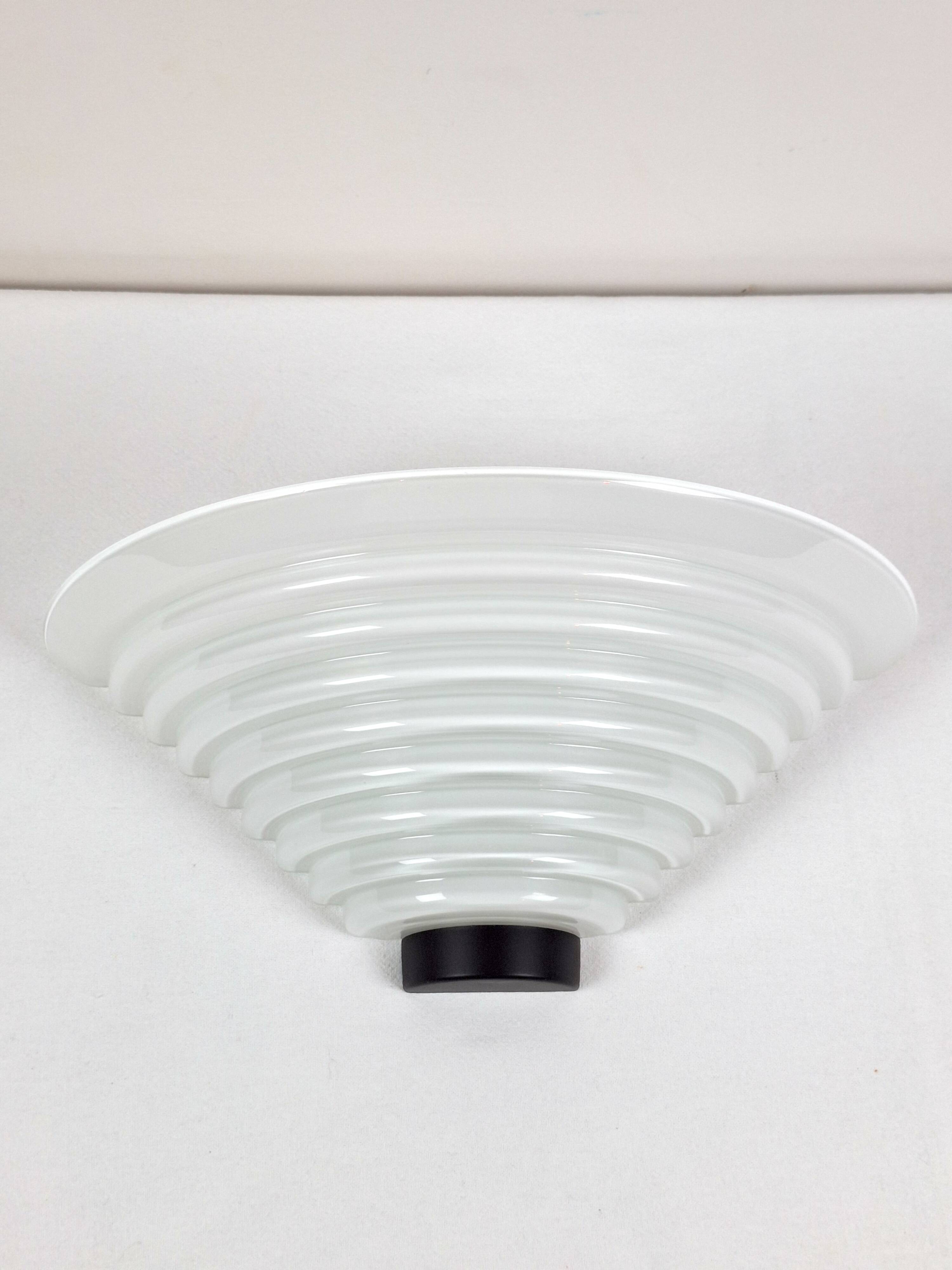 Vintage chunky art deco wavy glass wall light 1980s