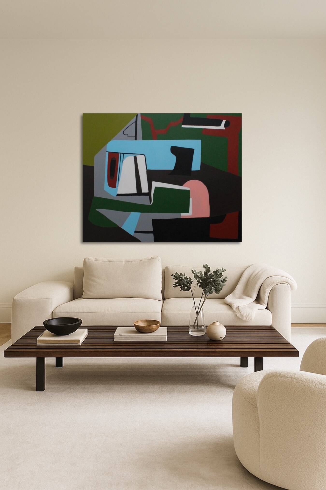 Original abstract painting "Powerful alignment" on canvas 100x81cm.