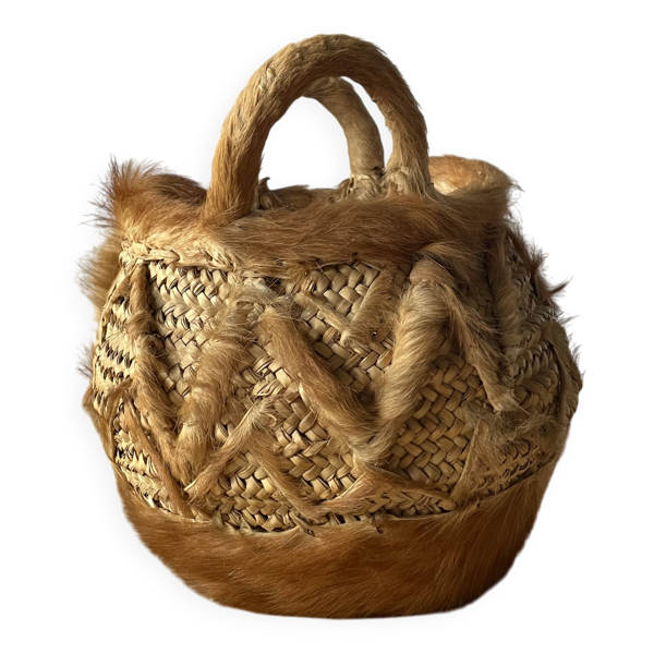 Panier à anses tressé artisanal ancien en fibres naturelles — Beyit