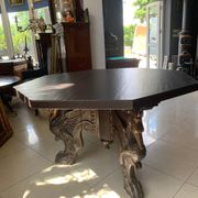 Octagonal oak table, 19th century, griffins