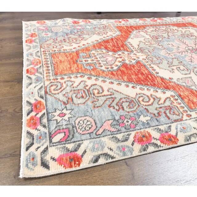 Tapis turc en laine orange fait main, années 1970