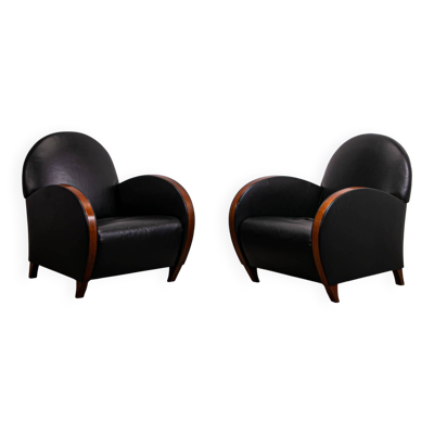 Paire de fauteuils en cuir de style milieu du siècle, vers 1970, fabriqués en Belgique