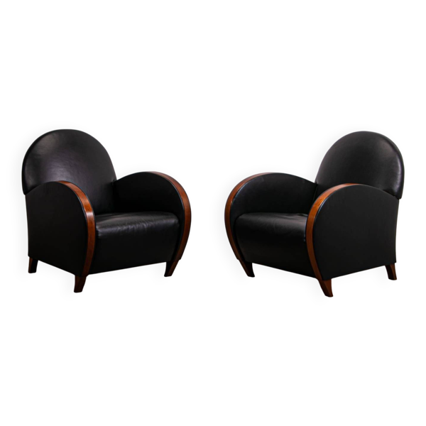 Paire de fauteuils en cuir de style milieu du siècle, vers 1970, fabriqués en Belgique — Beyit