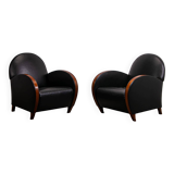 Pair of mid-century leather armchairs circa 1970 made in Belgium