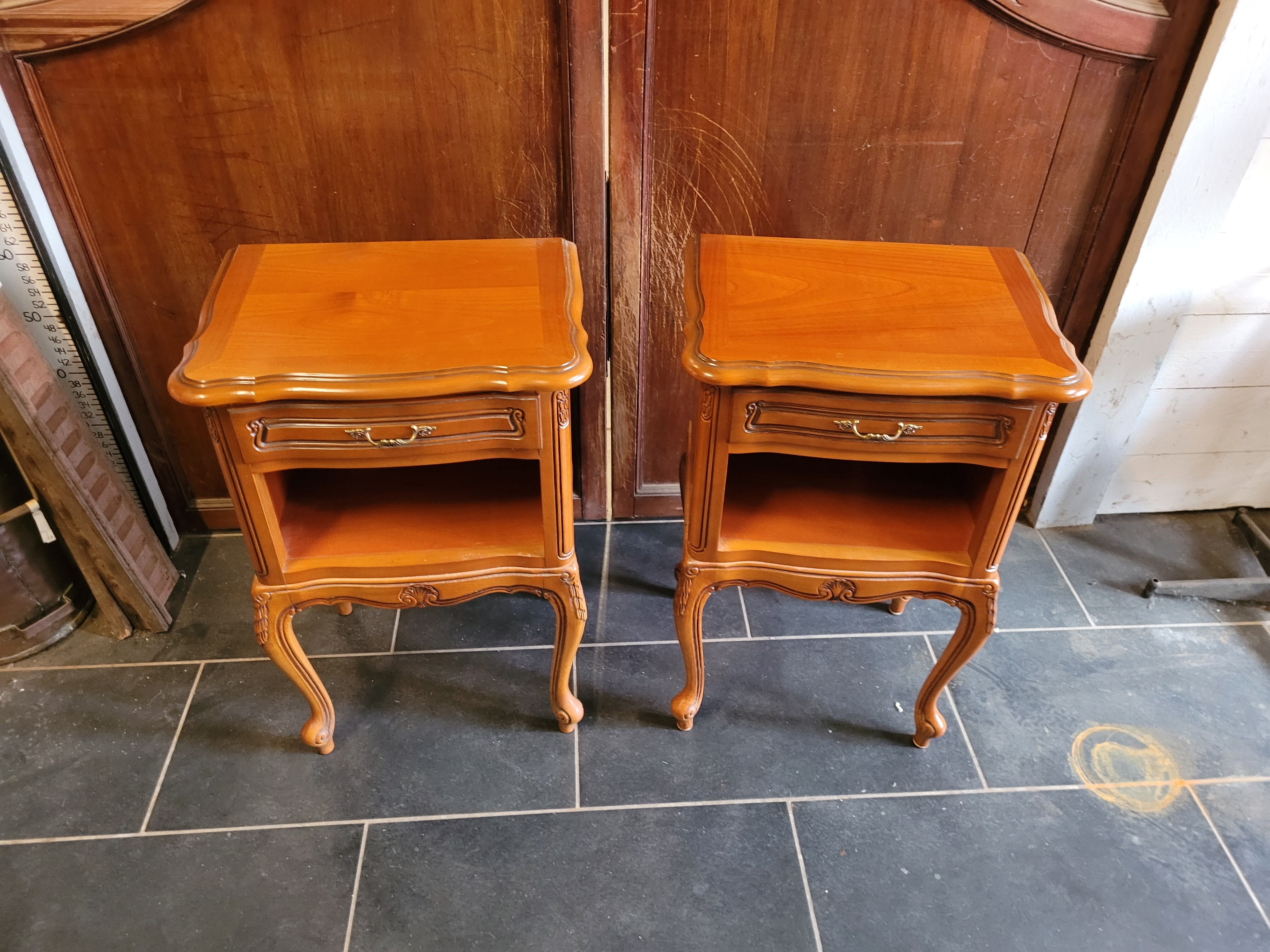 Pair of Louis XV style oak bedside table