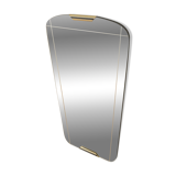 Classic 1950s mirror in black lacquered wooden frame with two brass elements