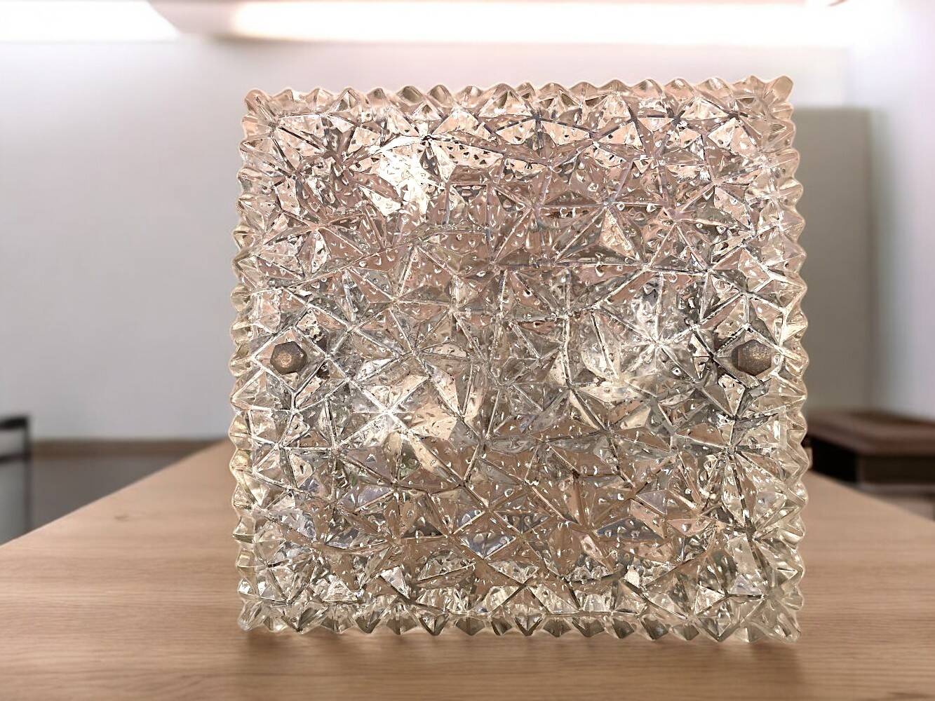 Square glass and bronze flush mount lamp, 1960s