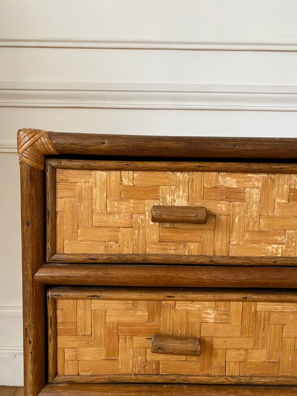 Rattan and vintage bamboo chest of drawers