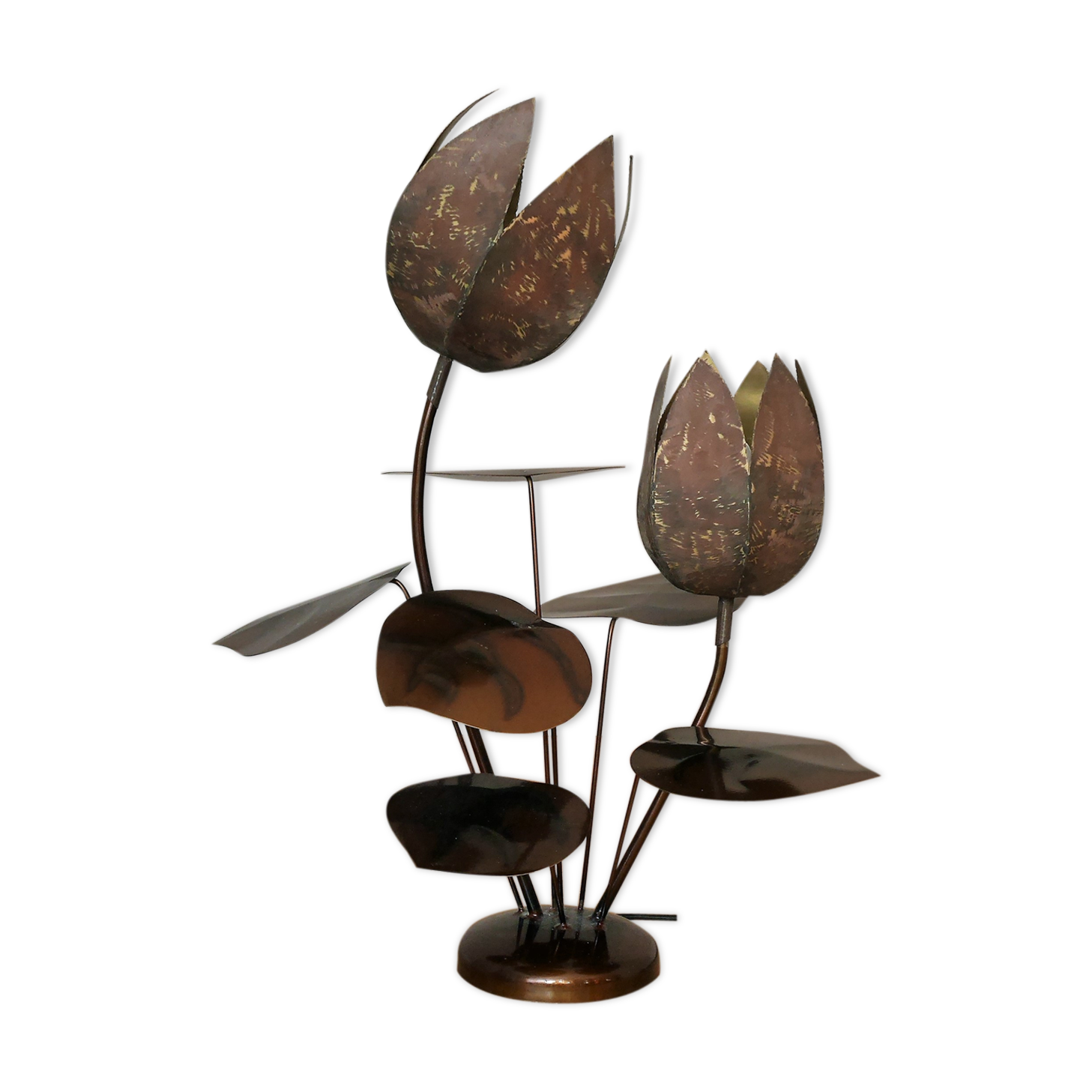 Flowers early 1970s brass lamp