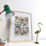 Old lithograph plate birds feathers 1900