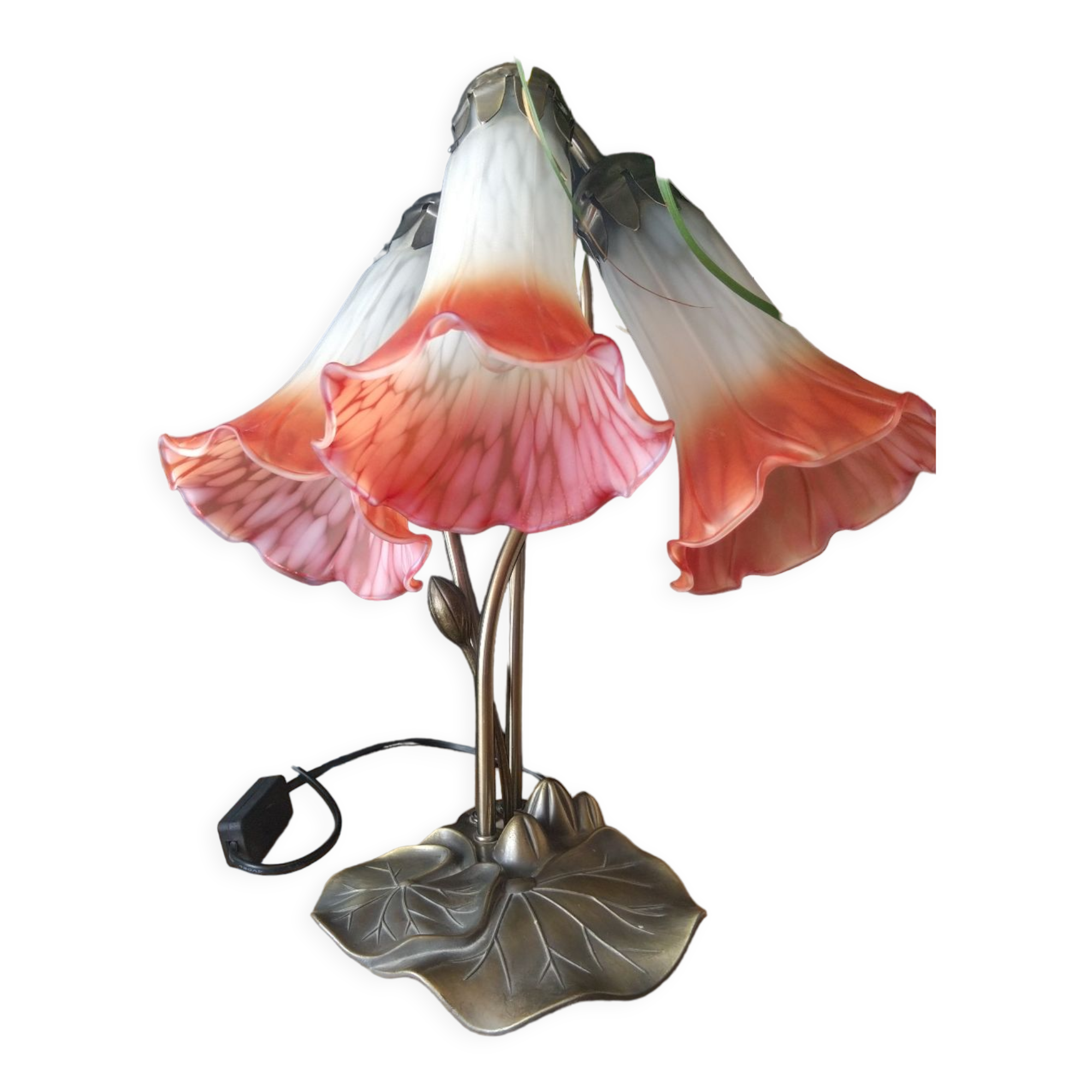 Lampe tulipe  pâte de verre style tyfany pied nénuphars style art nouveau